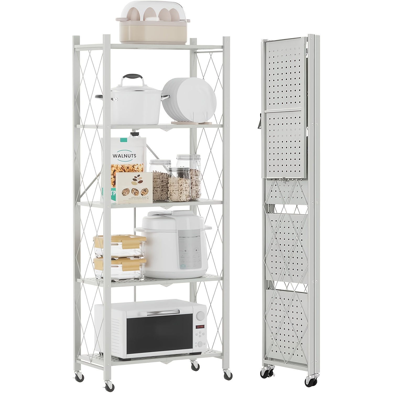 TEMU A 5-tier Collapsible Shelf With Wheels, Portable Storage Rack, No , Practical Rolling Vertical Shelf For Kitchen Storage And Organization,