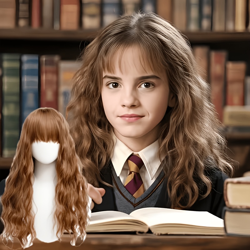 TEMU Harry Potter Hermione Costume Wig For Women, Light Brown Long Curly Hair, -style Fluffy Full Headpiece Wig From The Harry Potter Series, Movie