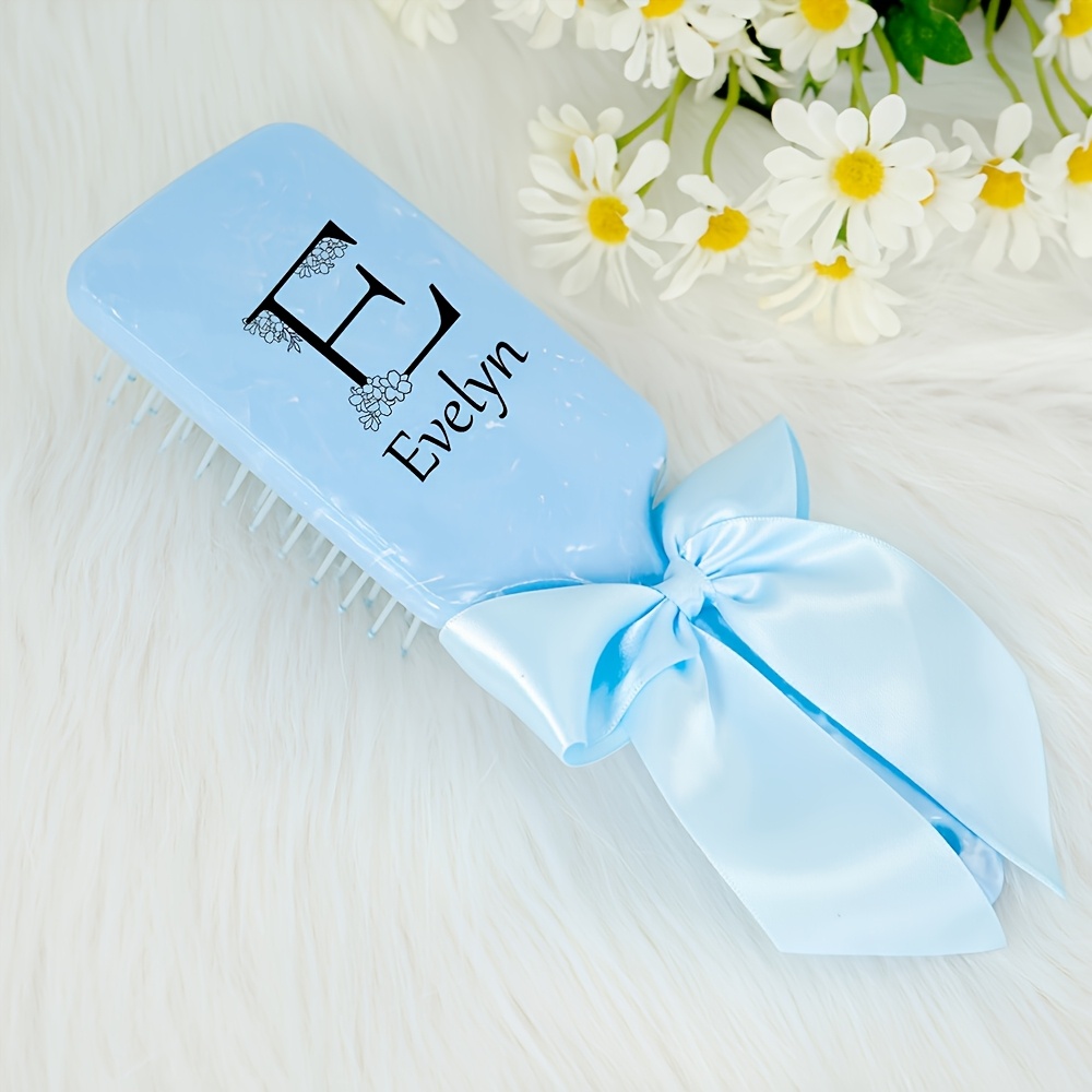 TEMU 1pc Personalised Custom Comb Large Square Air Cushion Comb Massaging Scalp Hairbrush With Bow Ribbon Suit For Women Men