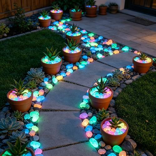 item picture 211pcs/108.78g Glow Stones, 0.4inch Size Mixed Color Glowing Decorations, Suitable for Aquariums, Fish Tanks, Sidewalks, Garden Paths, Patios, Decks, Lawns, and Yard Decor, Colorful Pebble Decor, Sunlight Makes the Stones Glow in the Dark