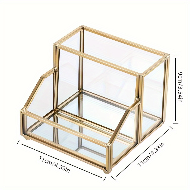 Image of Glass Business Card Holder Stand With Pen/pencil Organizer Golden Business Name Cards Display Holder For Home Office Desktop Countertop, 2 Slots