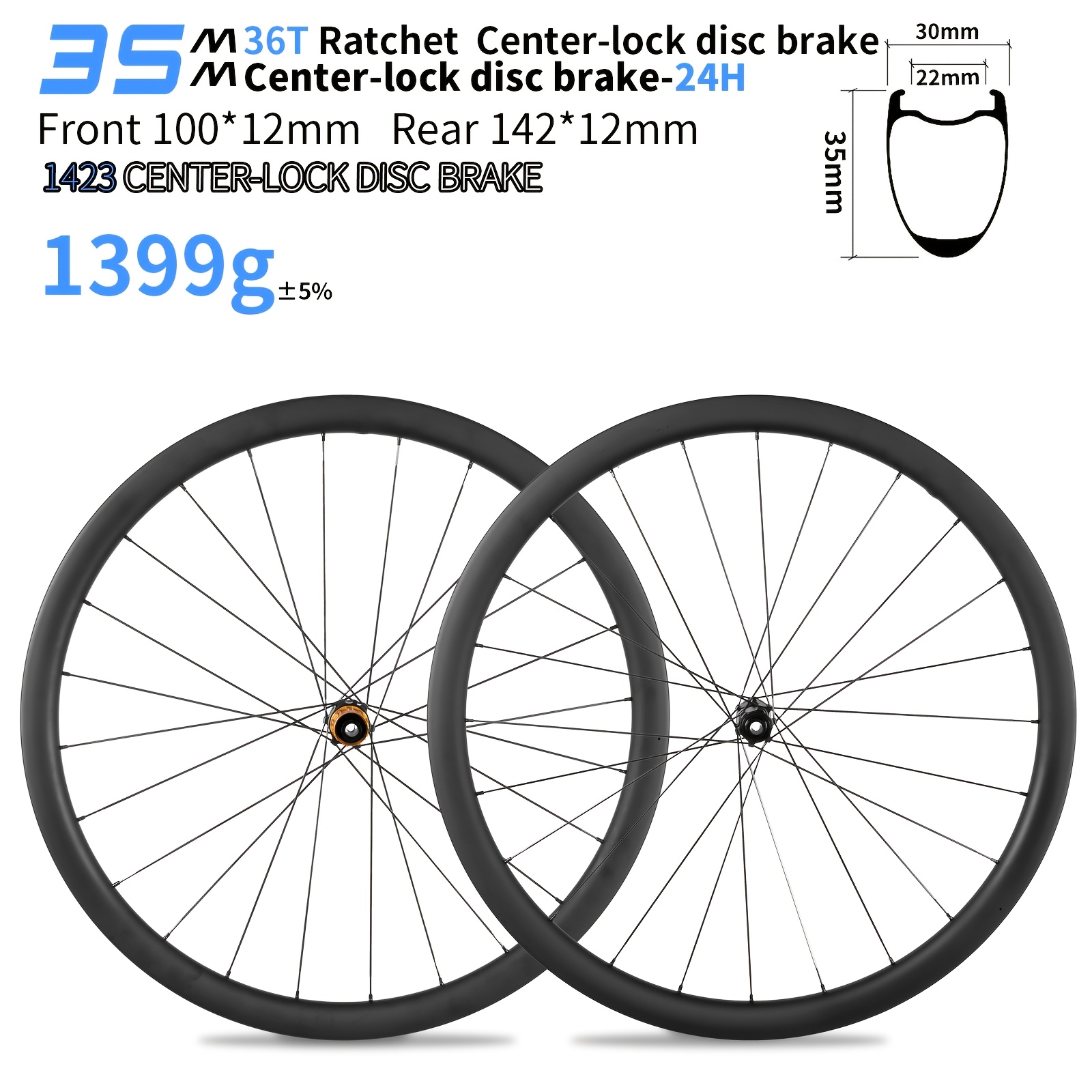 Image of 700c Carbon Fiber Road Bike Wheelset T700 Rim 36t Ratchet Center Lock Disc Brake 12x100 12x142 Thru Axle Tubeless Ready 24h Aero Butted Spokes Lightweight Climbing Hg Fits 25 48c Tires