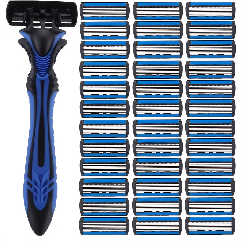 1 12 six layer blade blue black handle manual shaver set