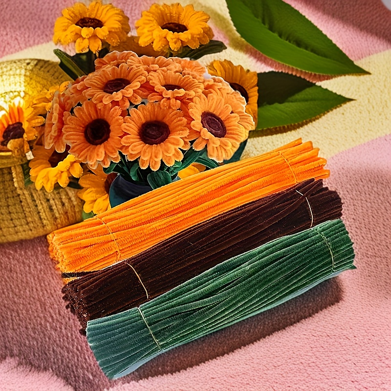 

300pcs Twisted Sticks For Diy Sunflower Bouquet Handmade Materials, Velvet Brush Stems