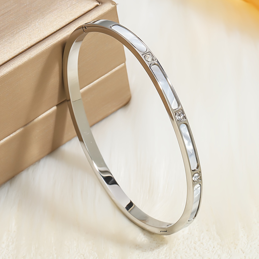 TEMU Exquisite Stainless Steel Bangle, Light Luxury , Fashionable Wristband For And Parties, Unisex Bracelet