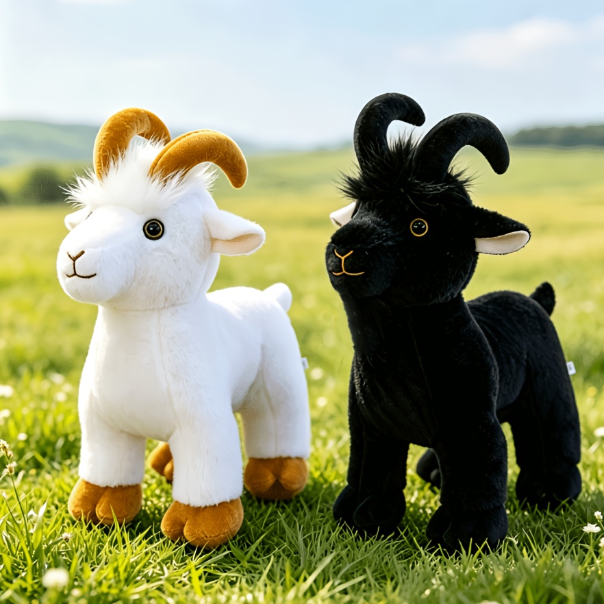 Black and White Goat Plush Stuffed Animal Set, Realistic Farm Animal Dolls