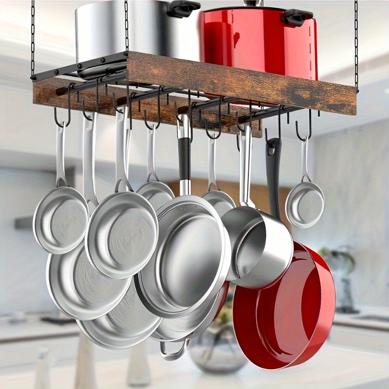 

Pot Rack Hanging, Pot Hanger, Hanging Pot Rack Ceiling Mount, Vintage Pot Hangers For Kitchen Ceiling, The Terfect Combination Of Iron And Wood Pot Hanger, Measures 24 X 13 X 2.4 Inches