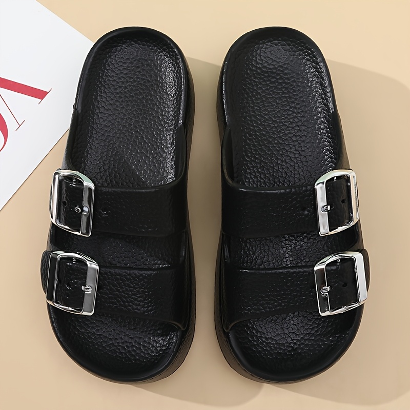 womens summer eva slide sandals casual thick sole non slip beach slippers with adjustable   straps black     for outdoor poolside use Product details 1