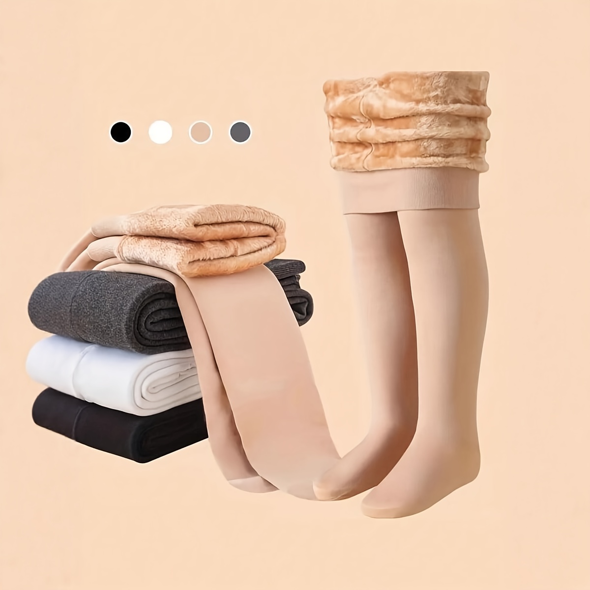 TEMU 1-pair Pc Autumn/winter Thickened Thermal Solid Color Girls' Tights, Fashionable All-match Leg Look, Suitable For Daily Winter Use