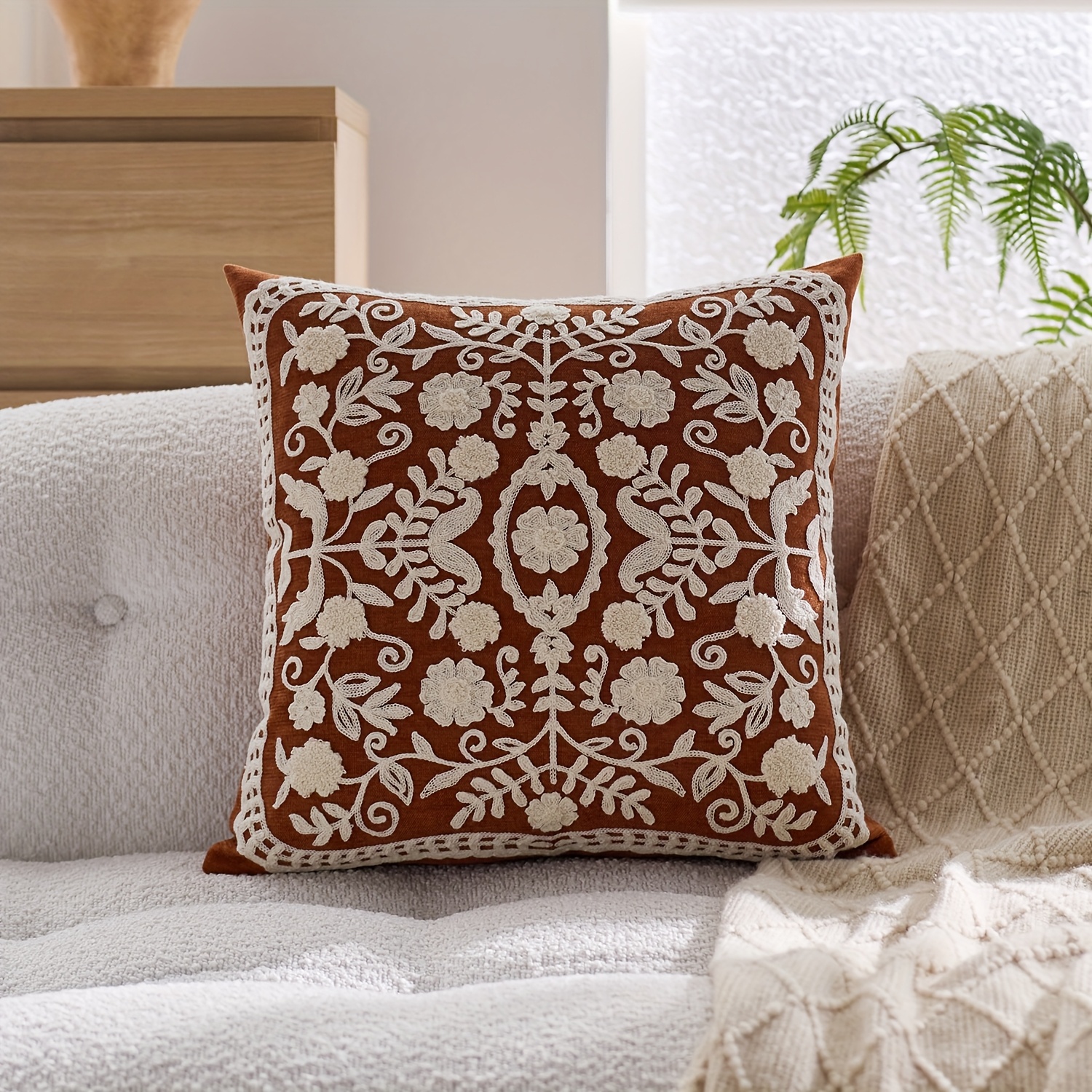 TEMU 1pc, Chenille Pillowcase, Wild /leaves Throw Pillow Covers, Single Side Embroidery, Suitable For Sofa, Living Room, Bedroom Home Decoration, No
