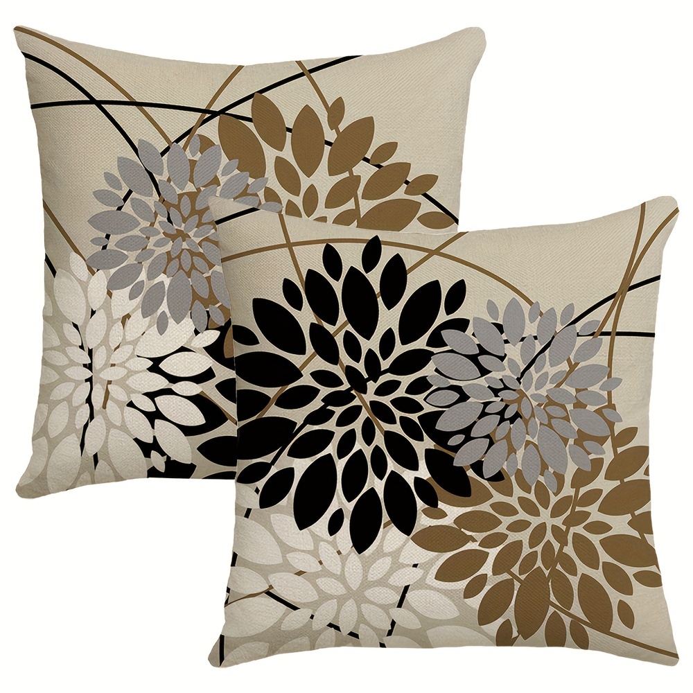 

2pcs Housses de Coussin à Motif Géométrique Feuille - Lin Imprimé Numérique Moderne, 18x18 Pouces, Fermeture Éclair - pour le Canapé & la Décoration de Salon (Insert de Coussin Non )