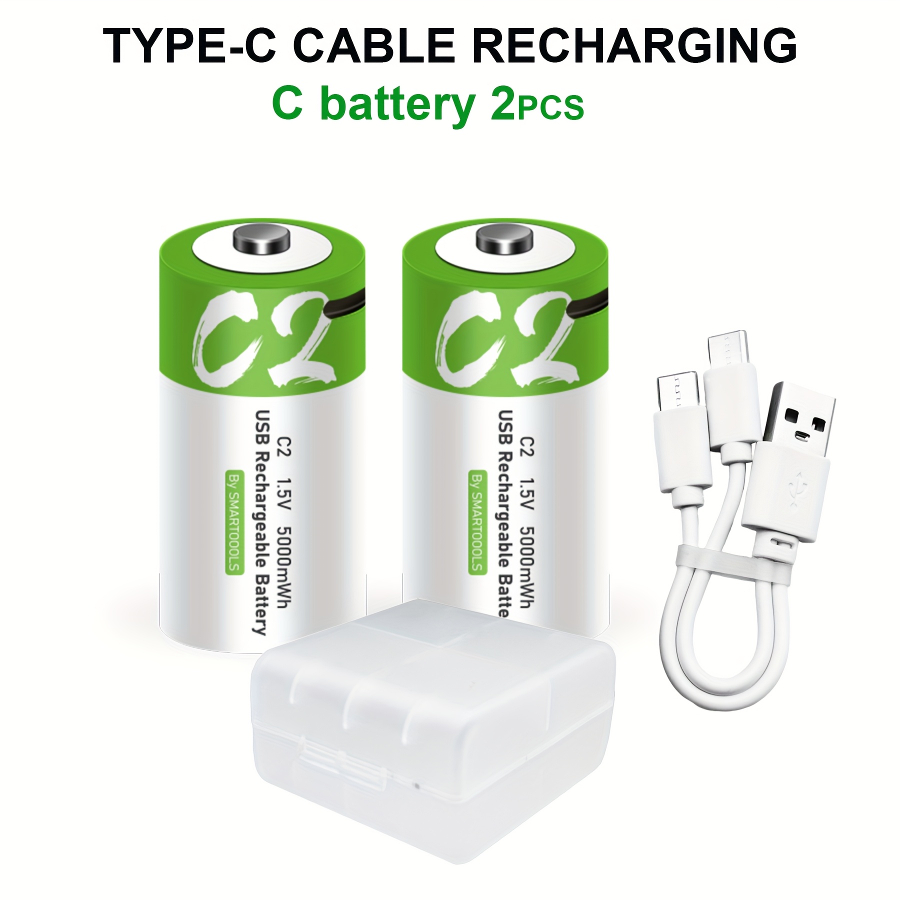 TEMU 2pcs C Battery C Batteries, Usb/type-c C Rechargeable Lithium , High Capacity 1.5v 3300mah 5000mwh Rechargeable Lithium Battery, 2.5 Hours Fast