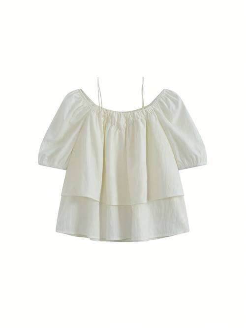 french square neck puff sleeve shirt womens summer stylish suspender short sleeve doll shirt off the shoulder top
