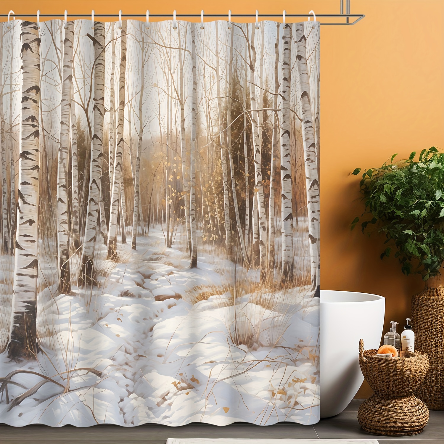 

1pc Winter Shower Curtain - Waterproof Polyester, Machine Washable With Hooks, 72x72 Inches - Snowy Landscape Print For Bathroom Decor, Ideal For Hotels & Apartments