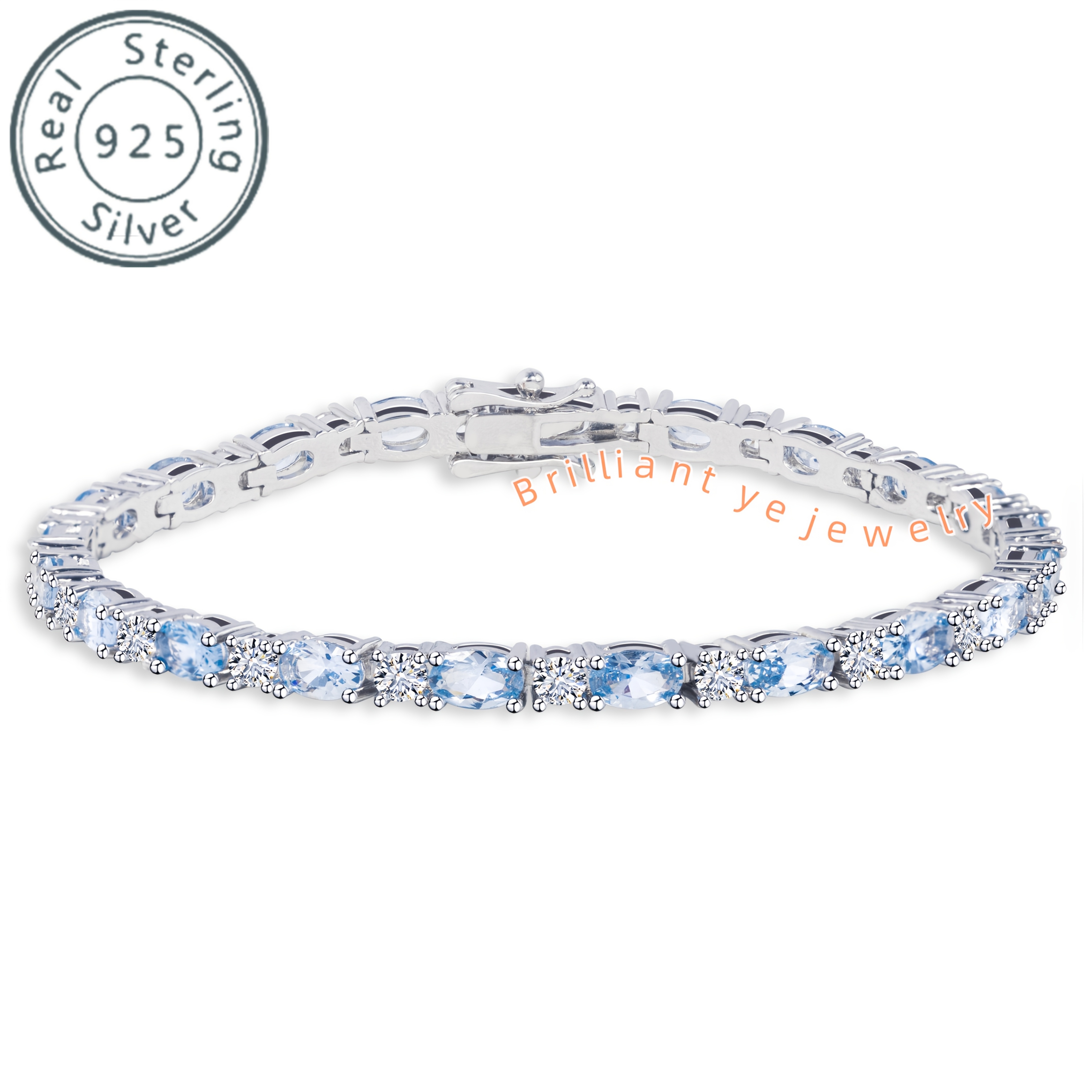 TEMU 925 Silver Pale Blue Moissanite Women's Bracelet Luxury Elegant Fashion Valentine's Day, Mother's Day, Christmas, Halloween, Birthday Gift,