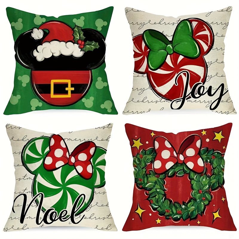 

Christmas Theme Throw Pillow Covers Set Of 4, Contemporary Print, Machine Washable, Zippered Cushion Cases For Room Types, Polyester Woven - 18x18 Inches