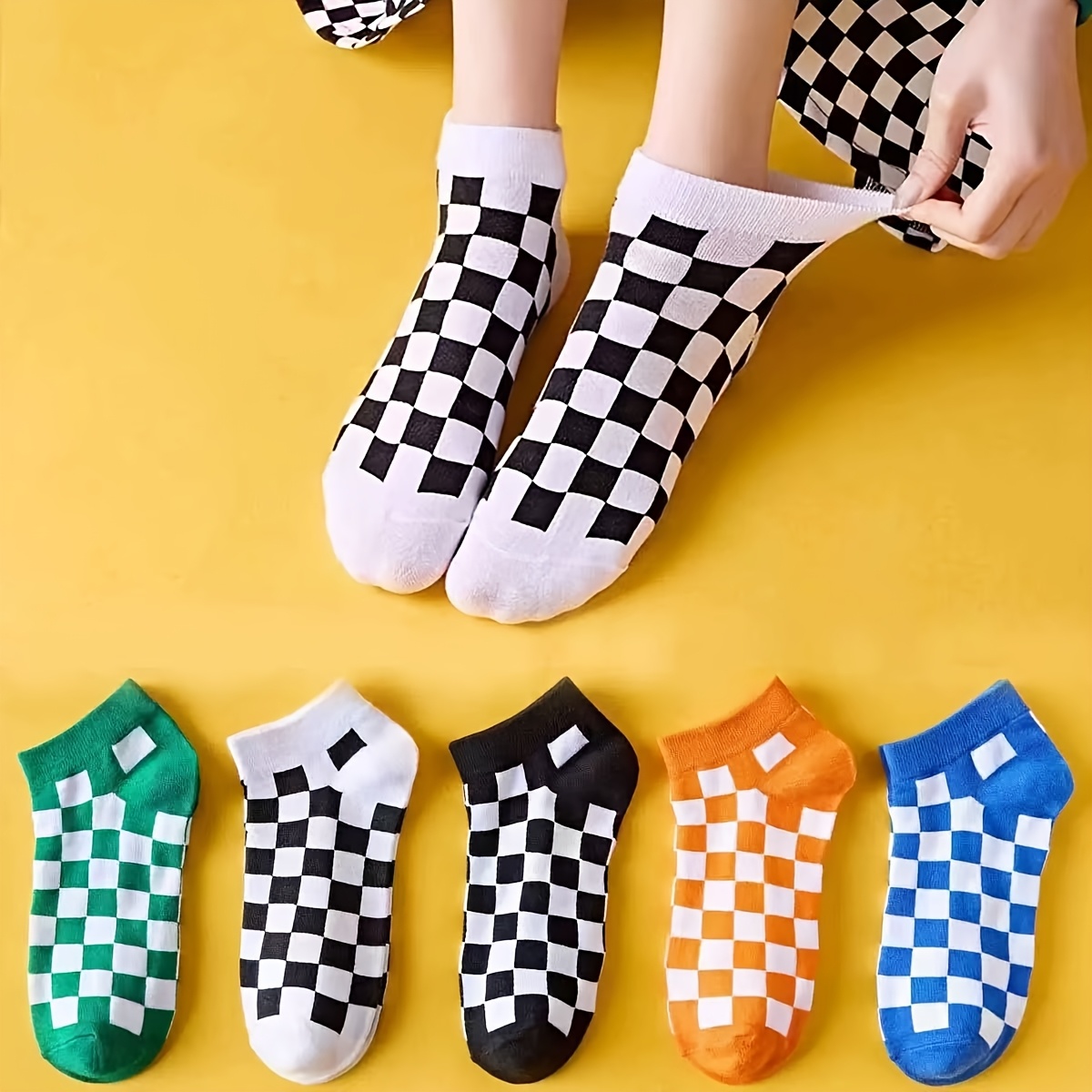 E-shop 5 Paar Gittermuster Damen Kurzsocken, Low-Cut, Trendig, Vielseitig für Frühling, Sommer und Herbst