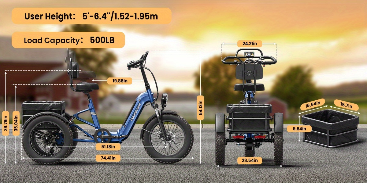full suspension   for adults rear mounted high power motor 20 tire wide seat   with reverse 48v 720wh battery 75 miles 19mph cargo tricycle with torque sensor large basket turn   adult tricycle   riding sturdy frame     motor reinforced tires cargo bike powerful motorcycle e bike Product details 10
