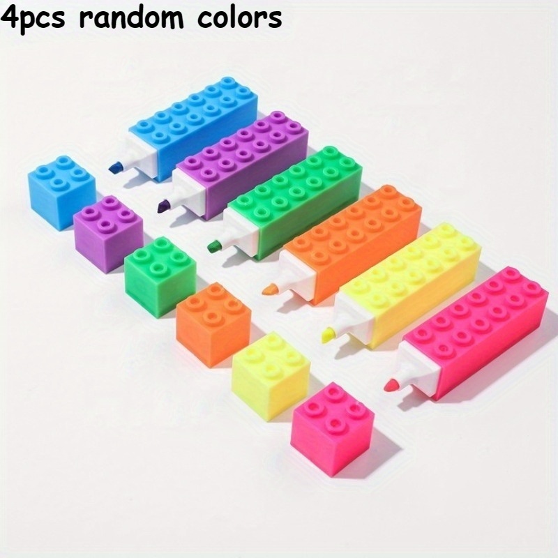 TEMU 3/4pcs Random Portable Value Building Blocks Modeling Highlighter Simple Advanced Sense All-match Office Head Color Marking Pen