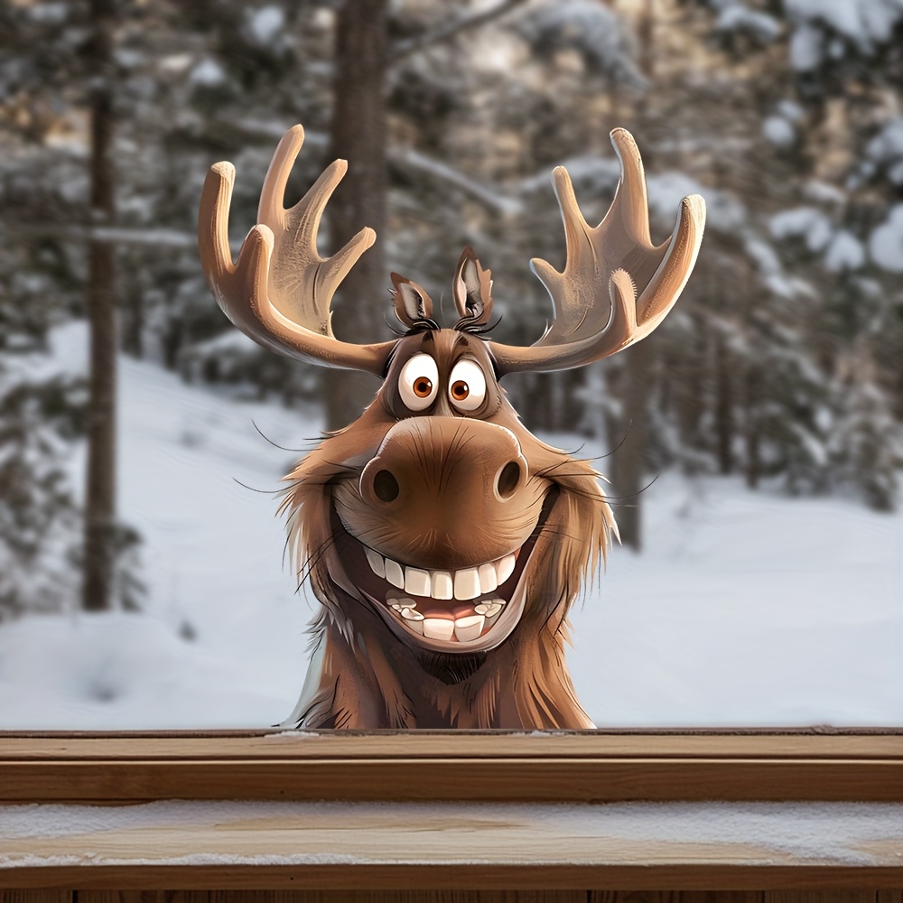 1pc Funny Elk Glass Sticker Home Window Decoration Adds Winter Fun To And Windows