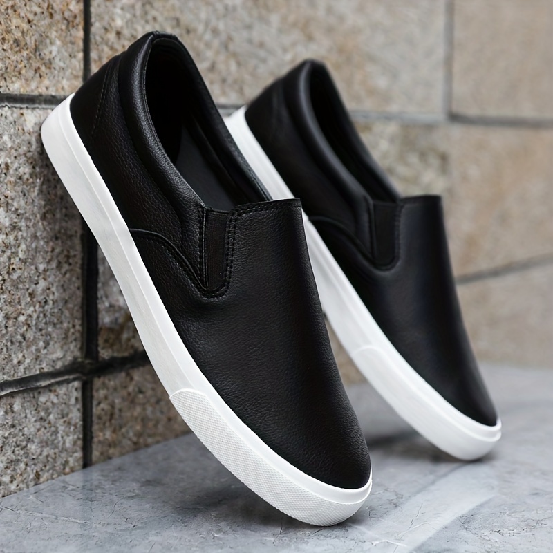 

Men's Casual Slip-on Sneakers, Low Top Skateboard Shoes, Round Toe Pvc Sole, Comfortable Outdoor Footwear, Solid Color Business