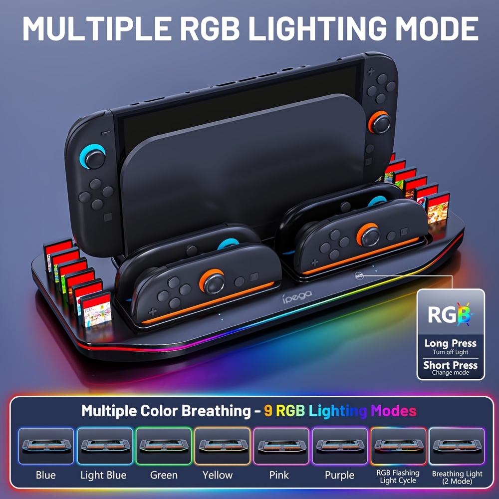 for   switch 2 charging dock with 12 game card storage, 9 rgb light  , magnetic plug-in   control charger station   switch 2 dock Product details 6