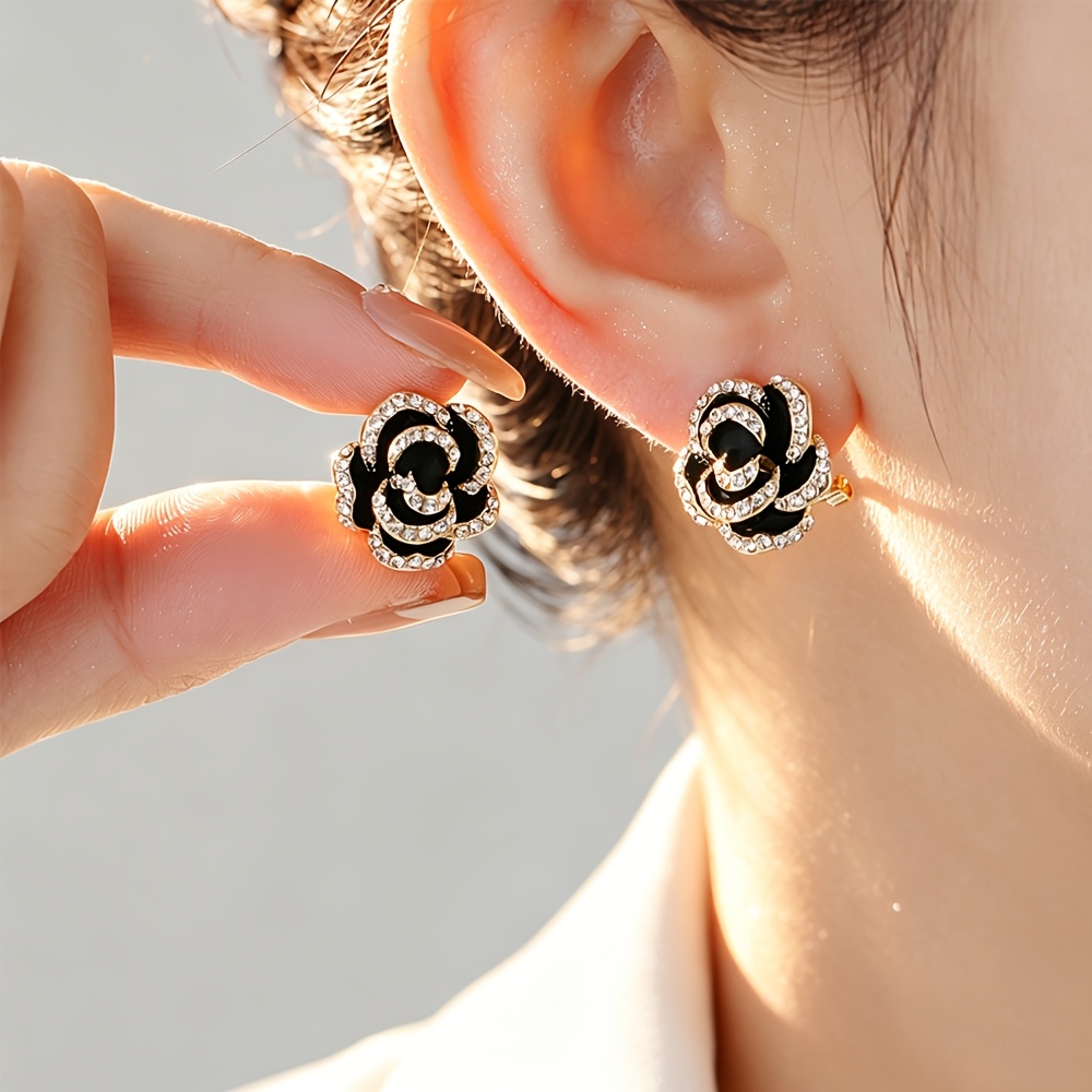 TEMU Luxurious Women's Earrings, Elegant Floral Stud Earrings, Fashionable Versatile Commuter Style Jewelry Accessory Retro Individual