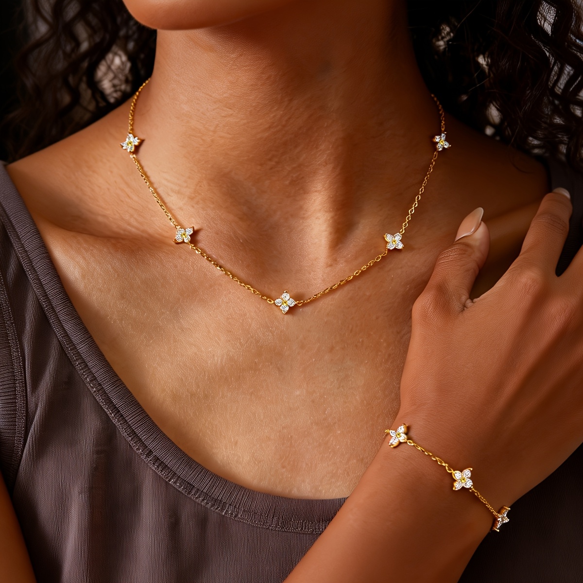 TEMU Parure de bijoux 2 pièces plaquée or avec à feuilles, convient pour un , mariage, cadeau d'anniversaire pour femme - Collier et bracelet bohème