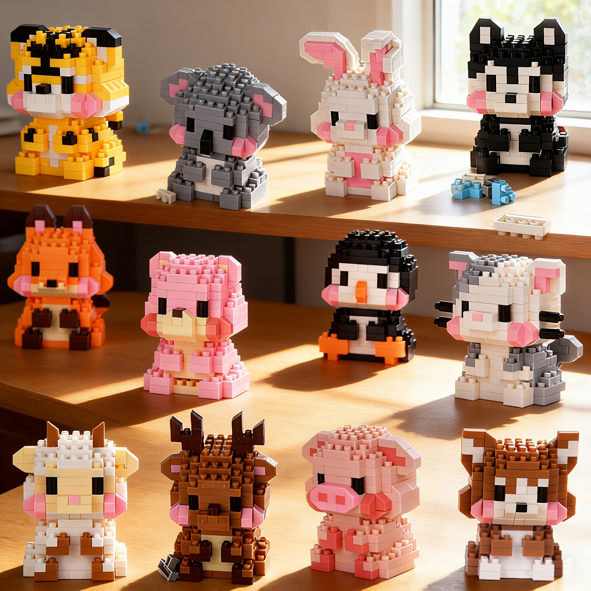 Image of Building Blocks Stem Educational Toys 12 Cute Animal Figures Panda Elephant Giraffe Dinosaur Rabbit Koala Etc. For Children()