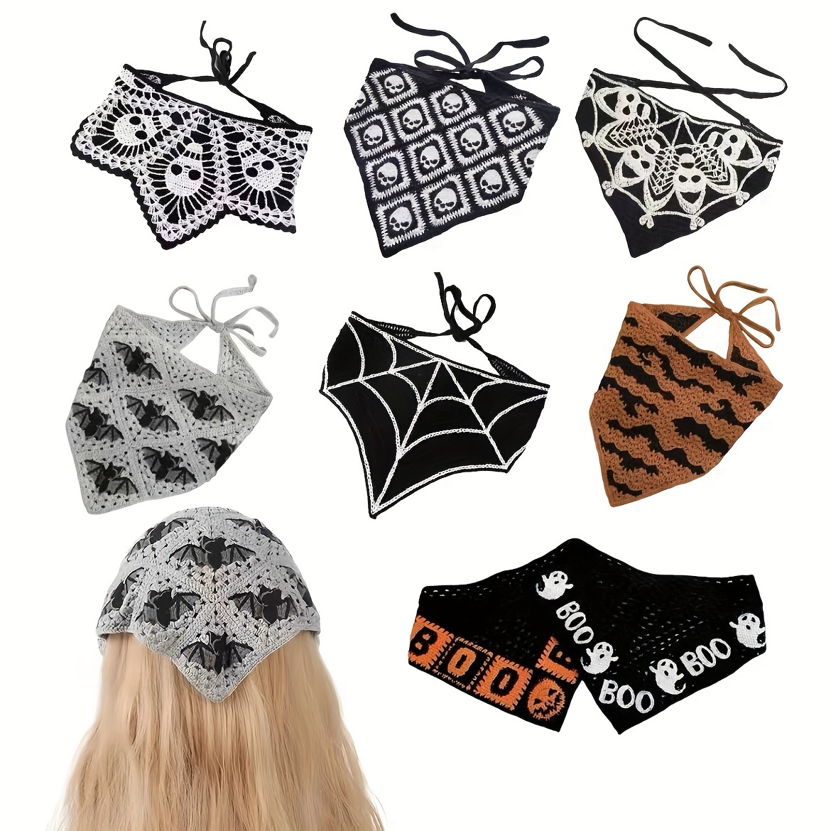 

1pc/2pcs Bat Knitted Triangle Scarf Gothic Style Dark Horror Headscarf Headband Party Dress Up Hair Accessory