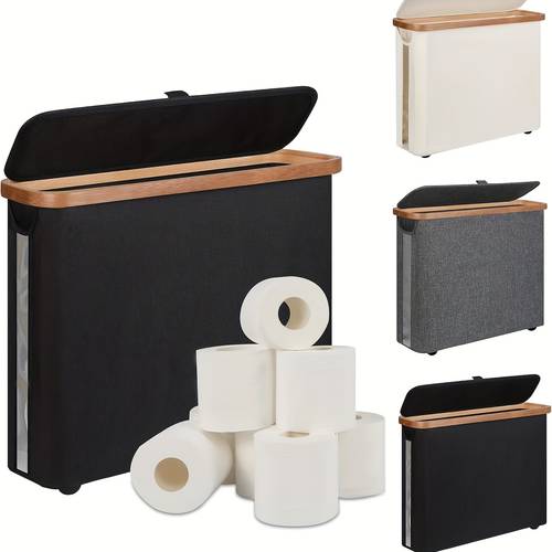 large capacity toilet paper holder with lid foldable space saving frame with grey fabric ends essential for organization durable no installation required toilet paper storage containers