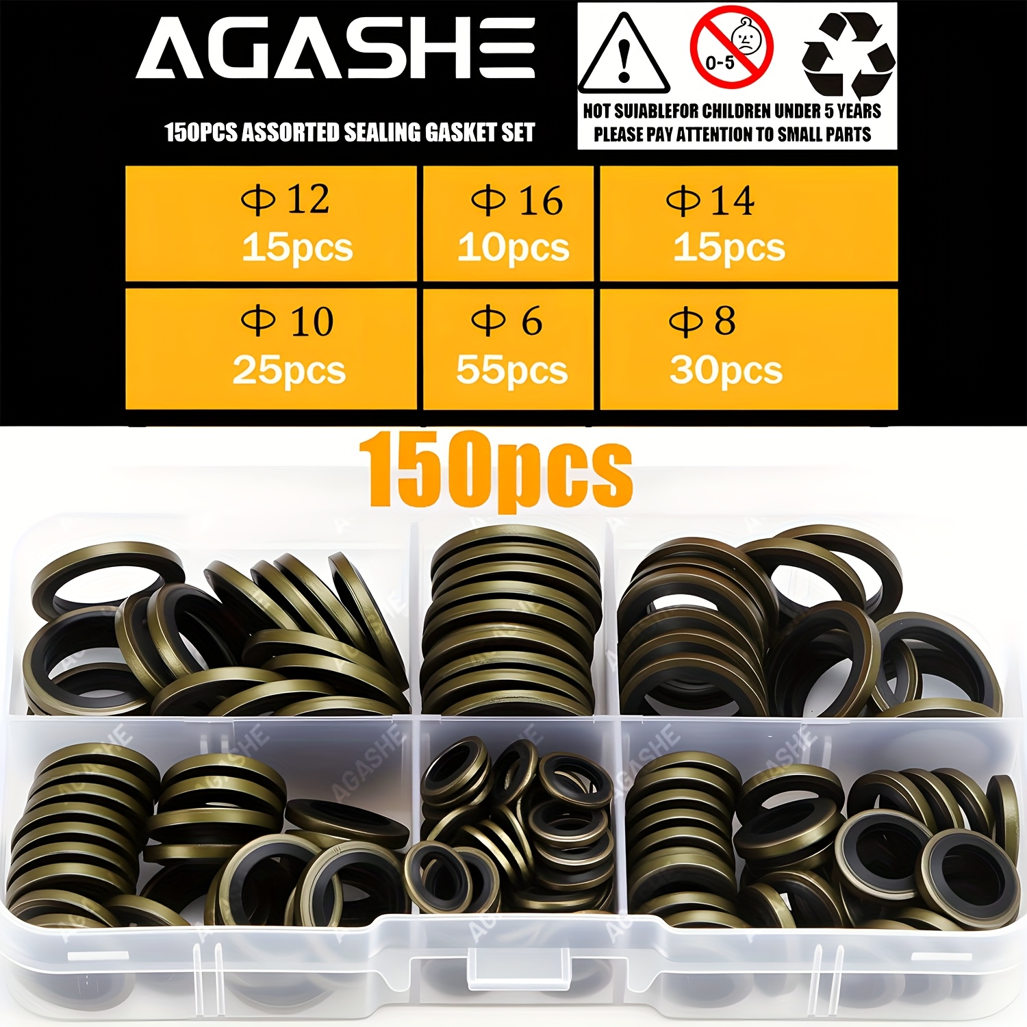 TEMU AGASHE 50pz|100pz|150pz/Scatola Tappo di Scarico Olio Auto Gomma Tappo di Scarico Gomma Tappo di Scarico Gomma Kit di Guarnizioni di Ricambio M6