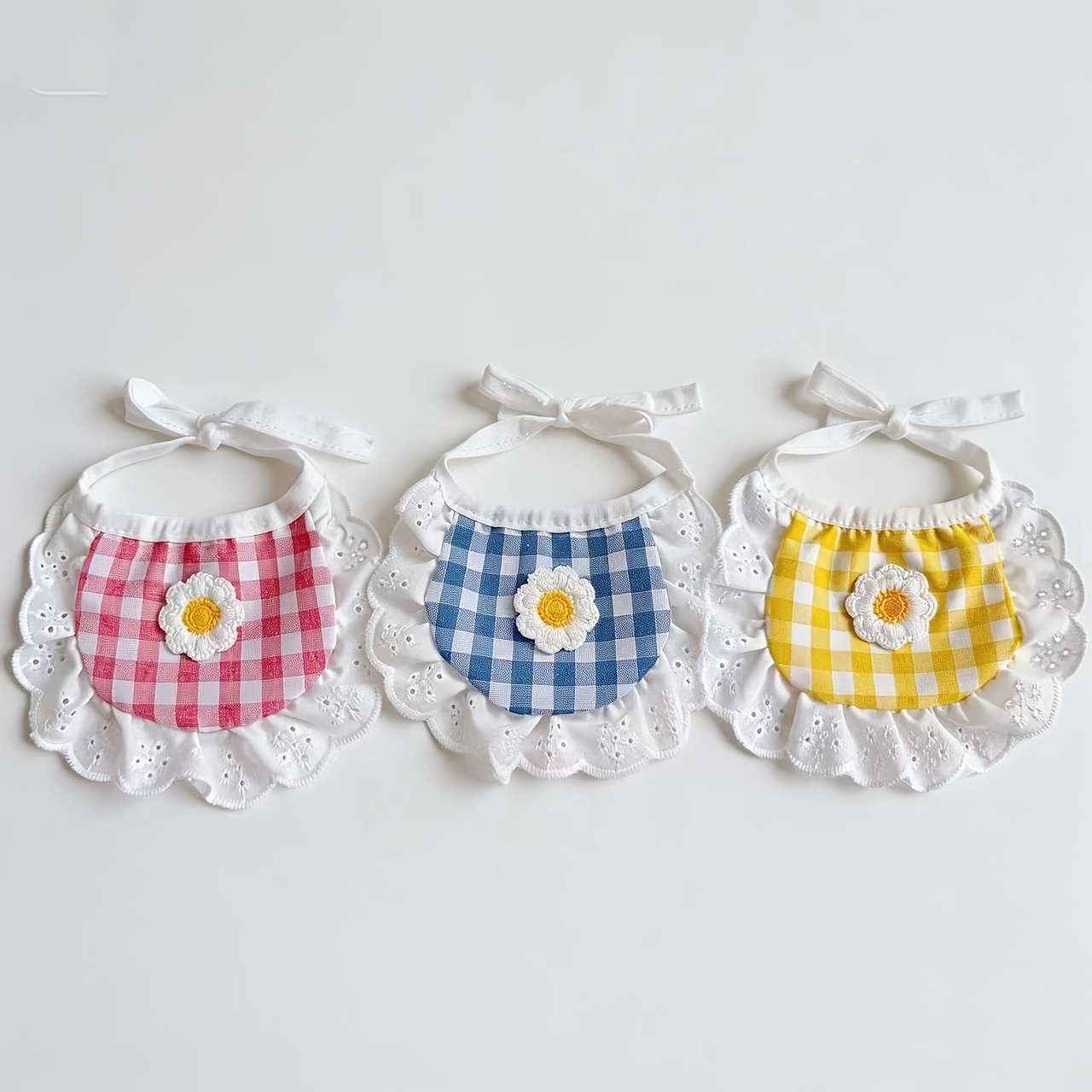 TEMU 3pcs Set Of Cat And Dog Universal Daisy Bibs, Pink/blue/yellow Cute Dog Bandanas, -friendly Adjustable Knit Neck Scarves, Suitable For Medium To