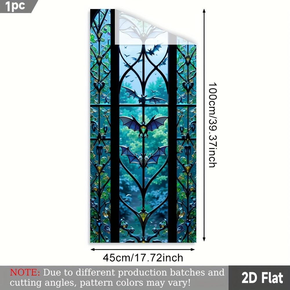 TEMU 1 Roll With Bat Forest Window 2d Window Film. Pvc Static Adsorption , 45x100cm. Homeart Decoration Removablereusableprivacy Protectioneasy To