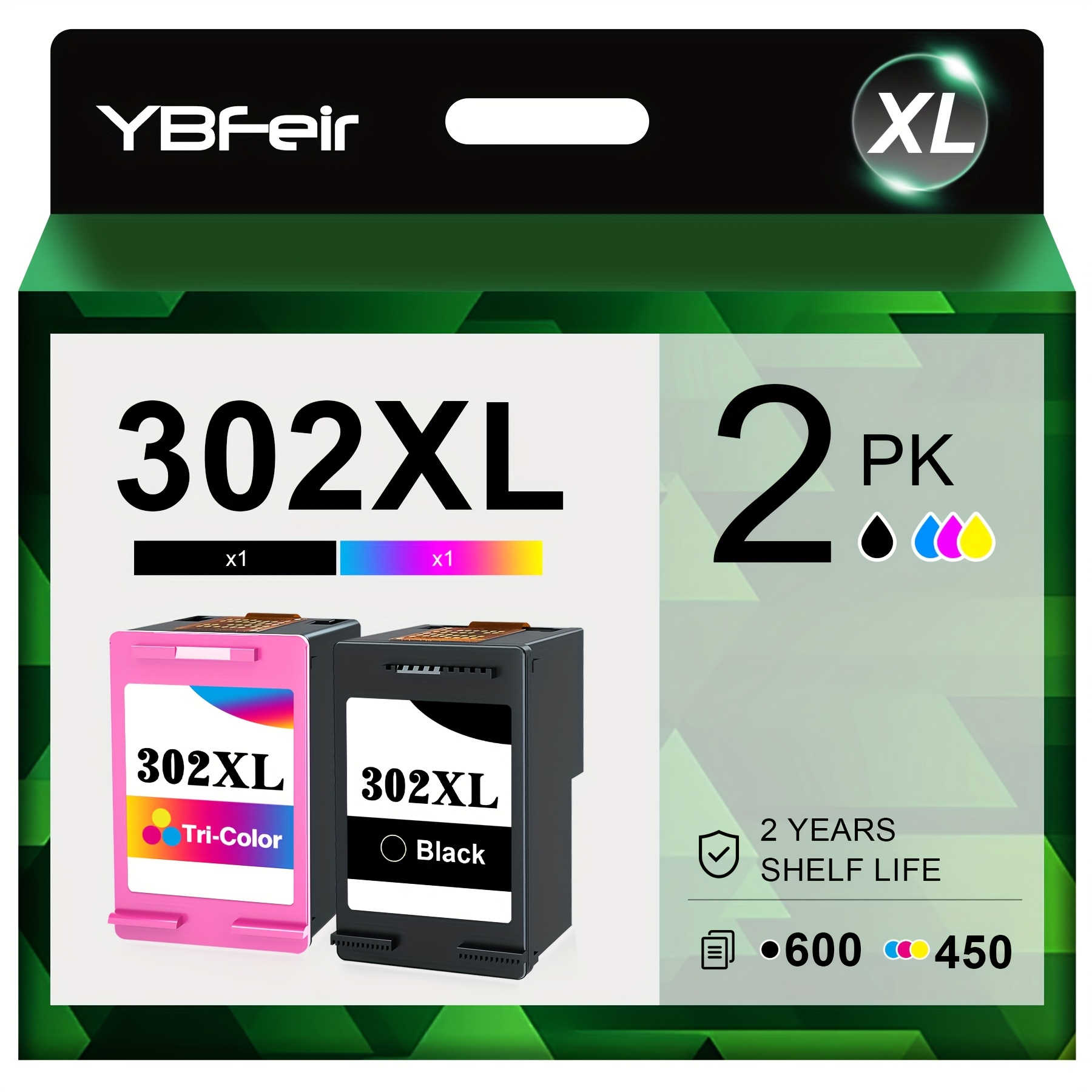 Image of 302xl Cartridges Compatible For 302 Printer Cartridges (1 Black, 1 Tri-color) 302 Xl For 3630 3636 3638 3639 1110 2130 3633 3831 3830 3833 5220 5230 4525 4520 4522 4527