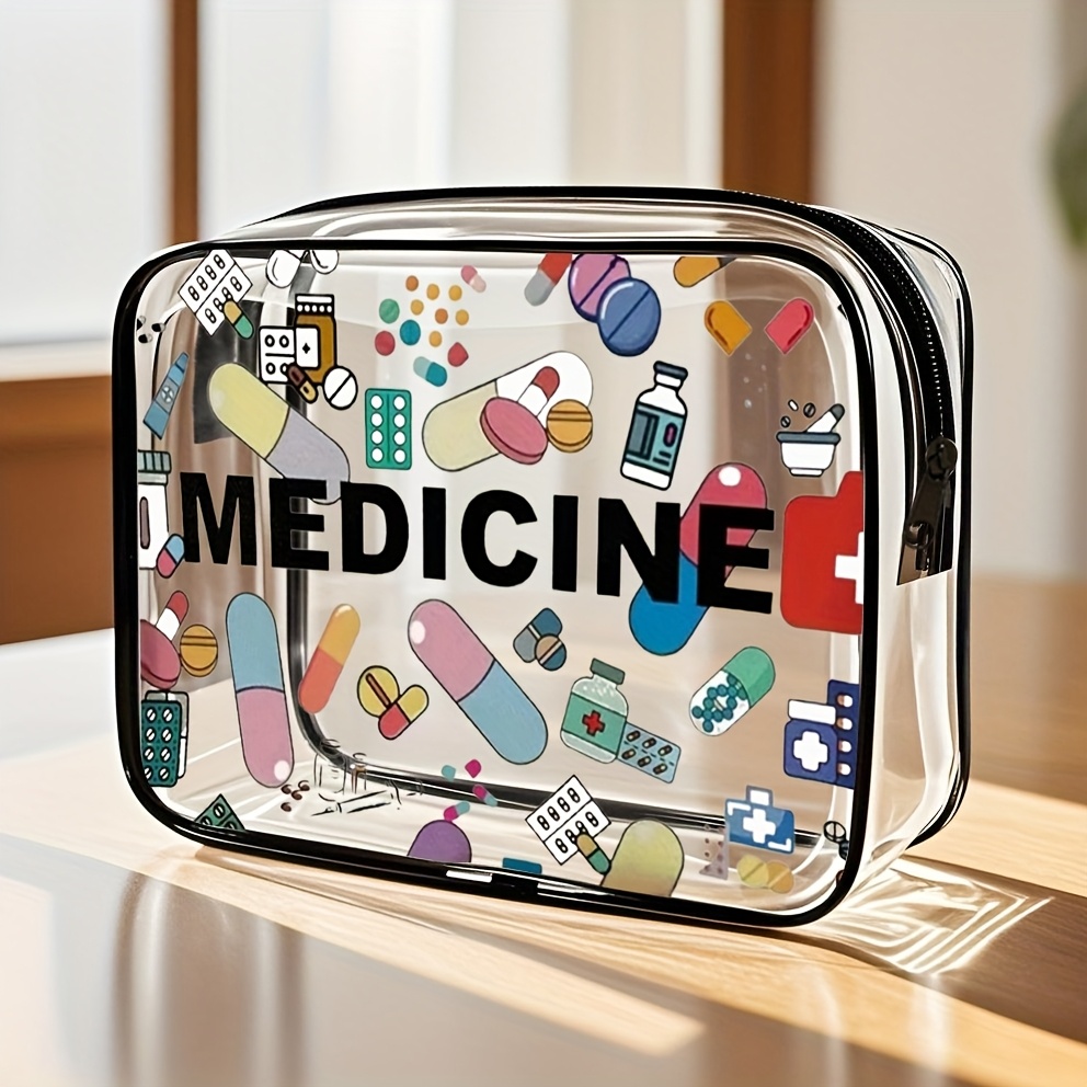 Medicine-Themed High Quality PVC Zippered Cosmetic Bag for Women & Girls - Large Capacity Lightweight Travel Organizer, Easy Wipe-Clean Toiletry Bag with Fade-Resistant Design, TSA-Approved for Daily Use & Trips, Toiletry Travel Bag