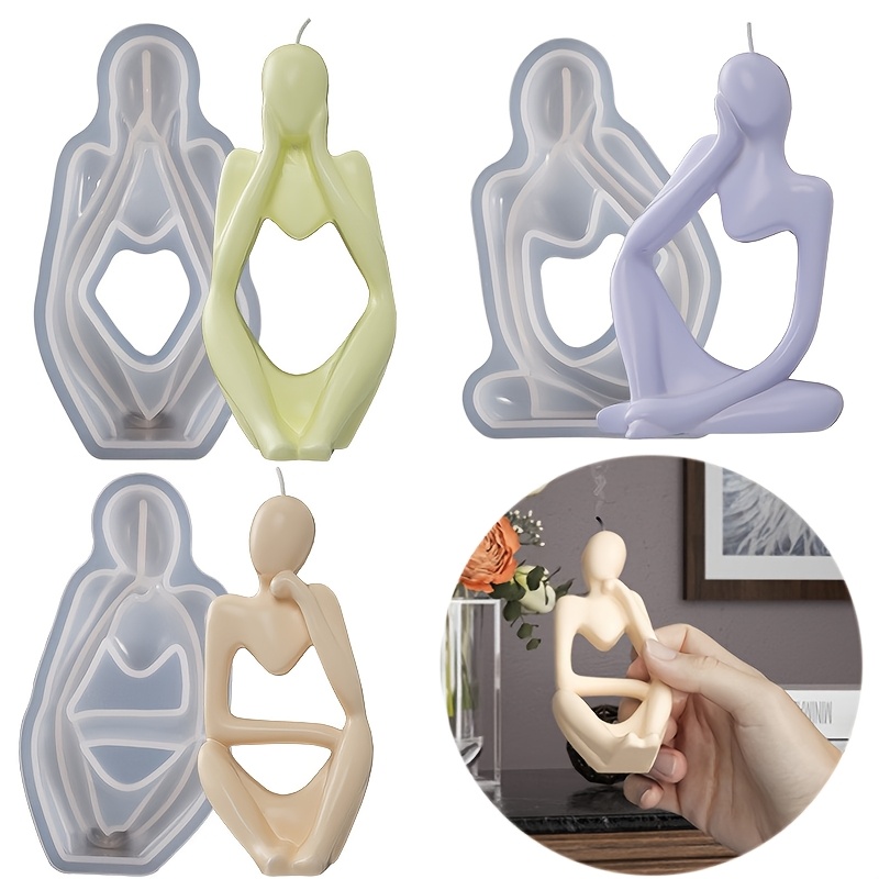 Image of 3pcs Thinking Silicone Candle Molds Set, Abstract Thinker Figurine Resin Molds For Scented Candles, Gypsum Plaster Decor Ornaments, Epoxy Resin Handicraft Craft Supplies