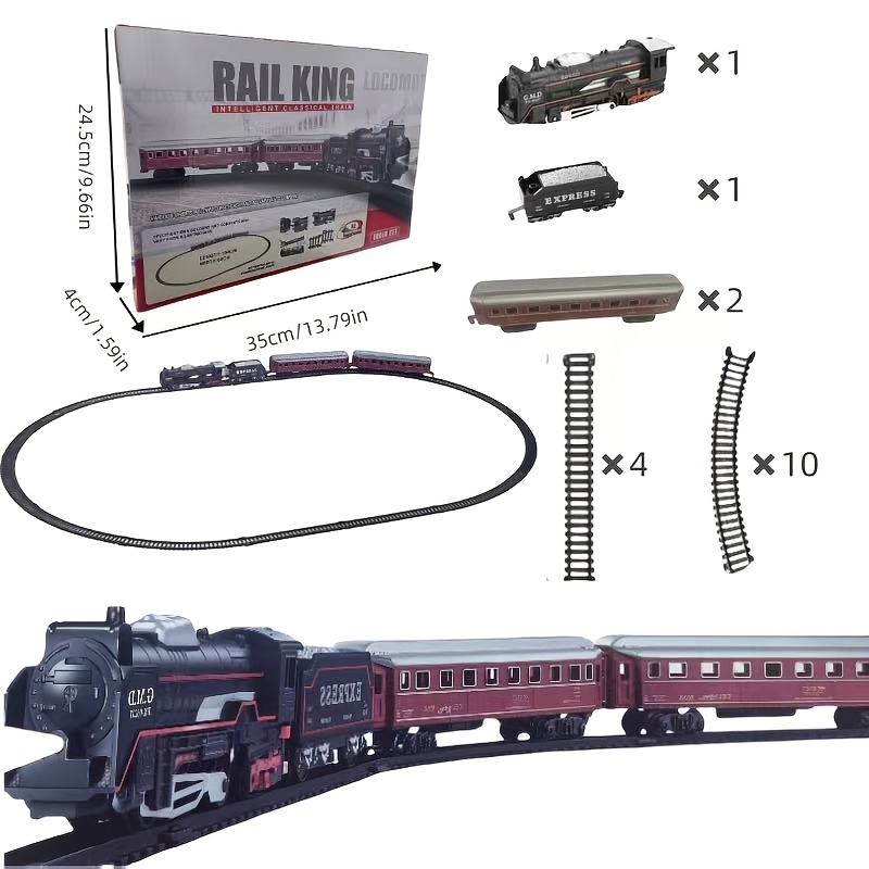 Red Carriage Electric Train Classical Passenger Car Simulated Track,  Battery-Powered with Realistic Lighting, Durable Plastic, Family Interaction