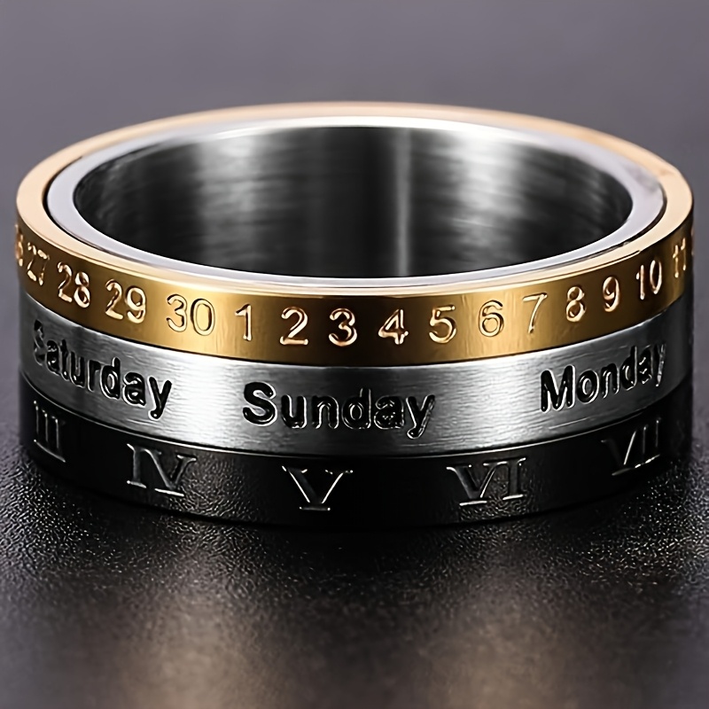 3pcs punk spinner male date time calendar creative rotatable ring with roman   mens anxiety fidget rings jewelry suitable for   daily unique gifts birthday anniversaries halloween gifts christmas gifts niche and unique charm Product details 1