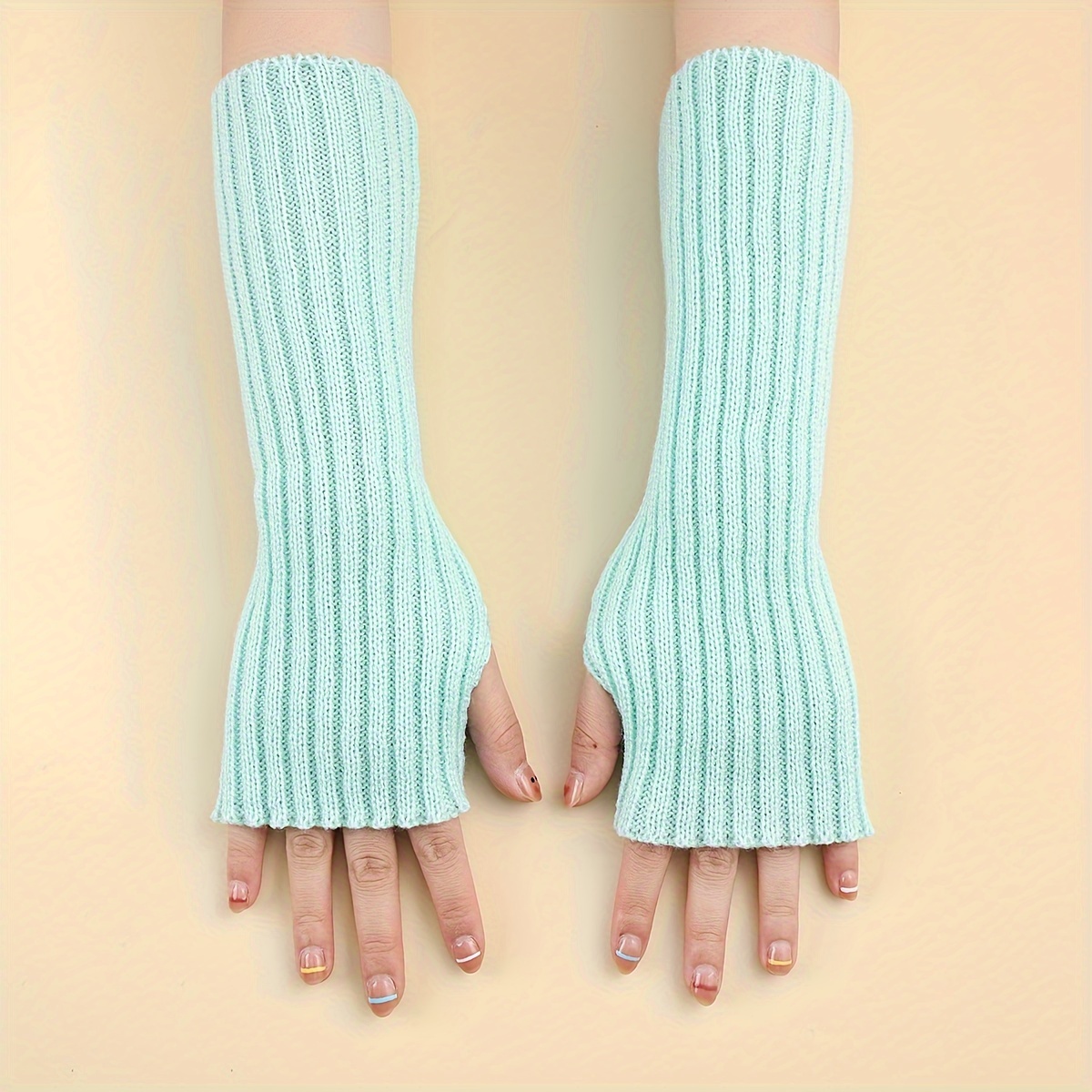 

Chic Knit Half-finger Gloves - Warm, Solid Color With Vertical Stripes For Women | Autumn &