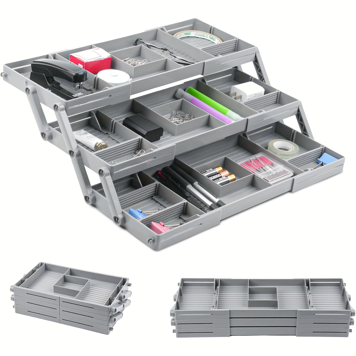 TEMU 3 Tier Drawer Organizer - Expandable Junk Drawer Organizer, Multi Drawer Organizer For Desk, Makeup, Jewelry, Cosmetics, Kitchen Storage, Desk & Drawer Organizer For Home Storage