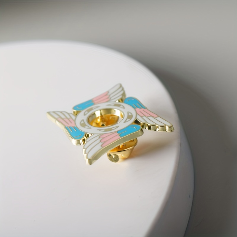 Y2K Rainbow Halo Angel Wings Pin - Fashionable Alloy Drop Wings Jewelry - New Age Accessories - Square Shape