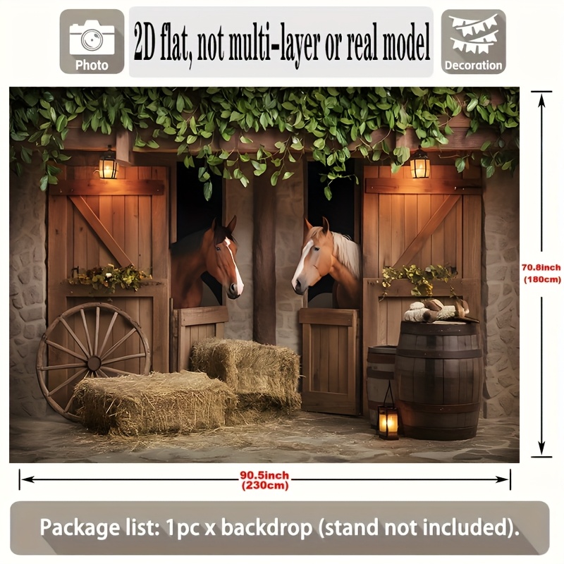 TEMU 2d Flat - 2d Flat - A Single 2d Flat Banner Featuring A Texas West Cowboy With A Horse In A Barn Setting, Suitable For Decoration. Made Of