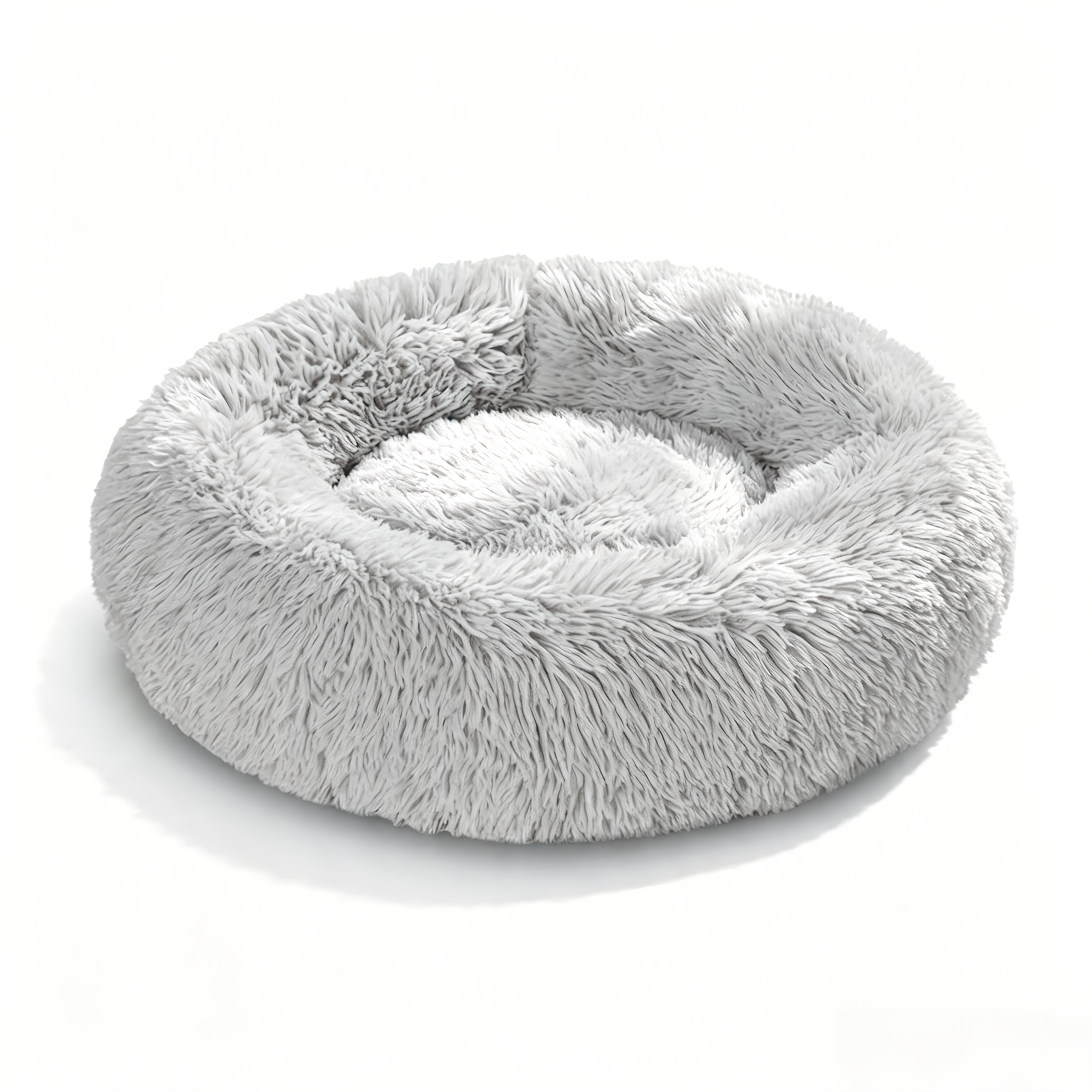 TEMU Long-haired Donut Pet Bed, Round Plush Cat And Dog Bed, Anxiety-soothing And Secure Sleep Mat, Thickened Warm Pet Cushion, Use, Suitable For
