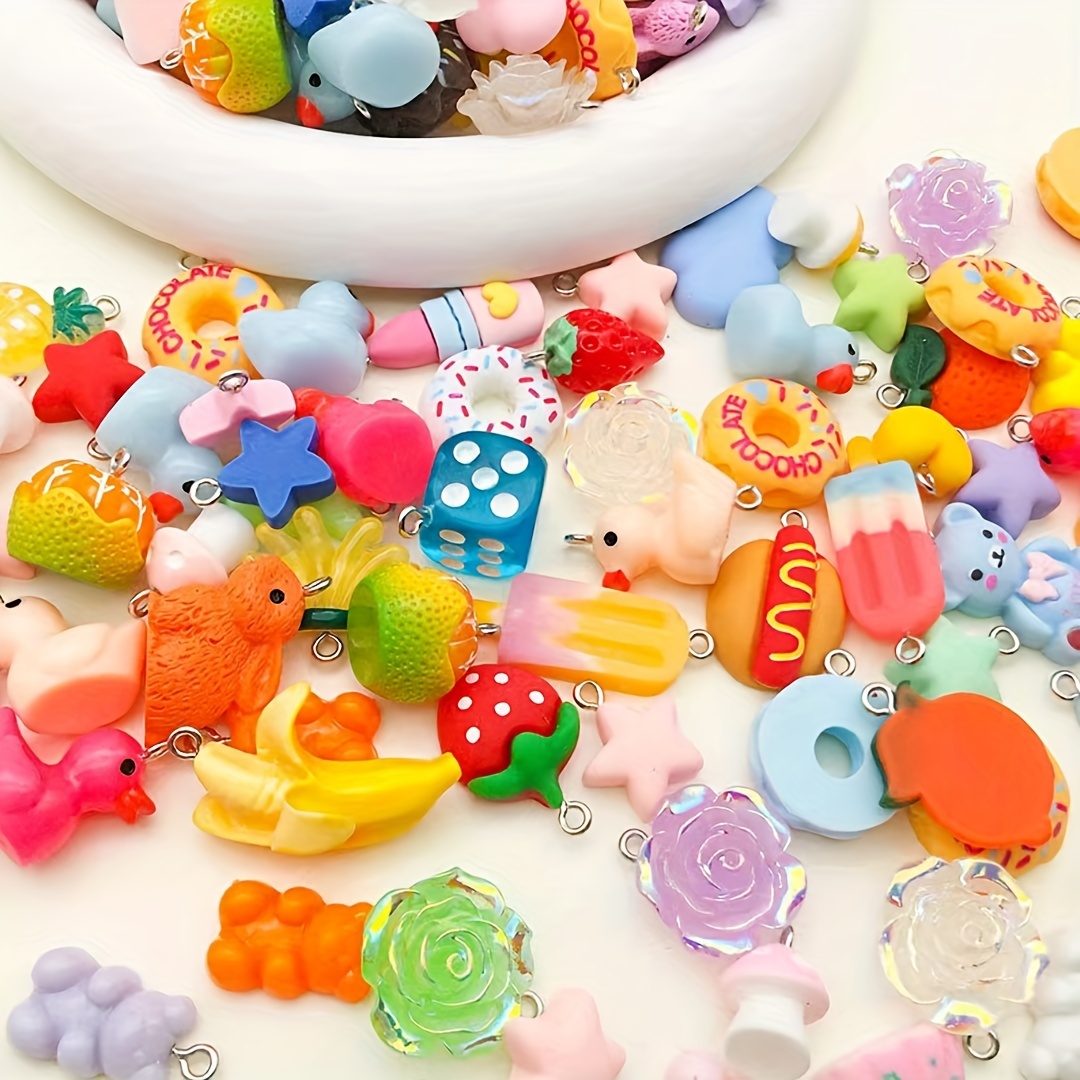 

20pcs Random Style Colored Resin Cute Animal Fruit Food Series Charm Diy Necklace Bracelet Earrings Handmade Pendant Jewelry Making