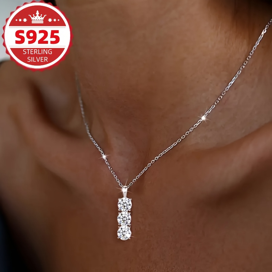 

925 Sterling Silvery Necklace, Vertical Synthetic Zirconia Pendants, Sparkling , Sexy Accessory, A Gift For Women To Give