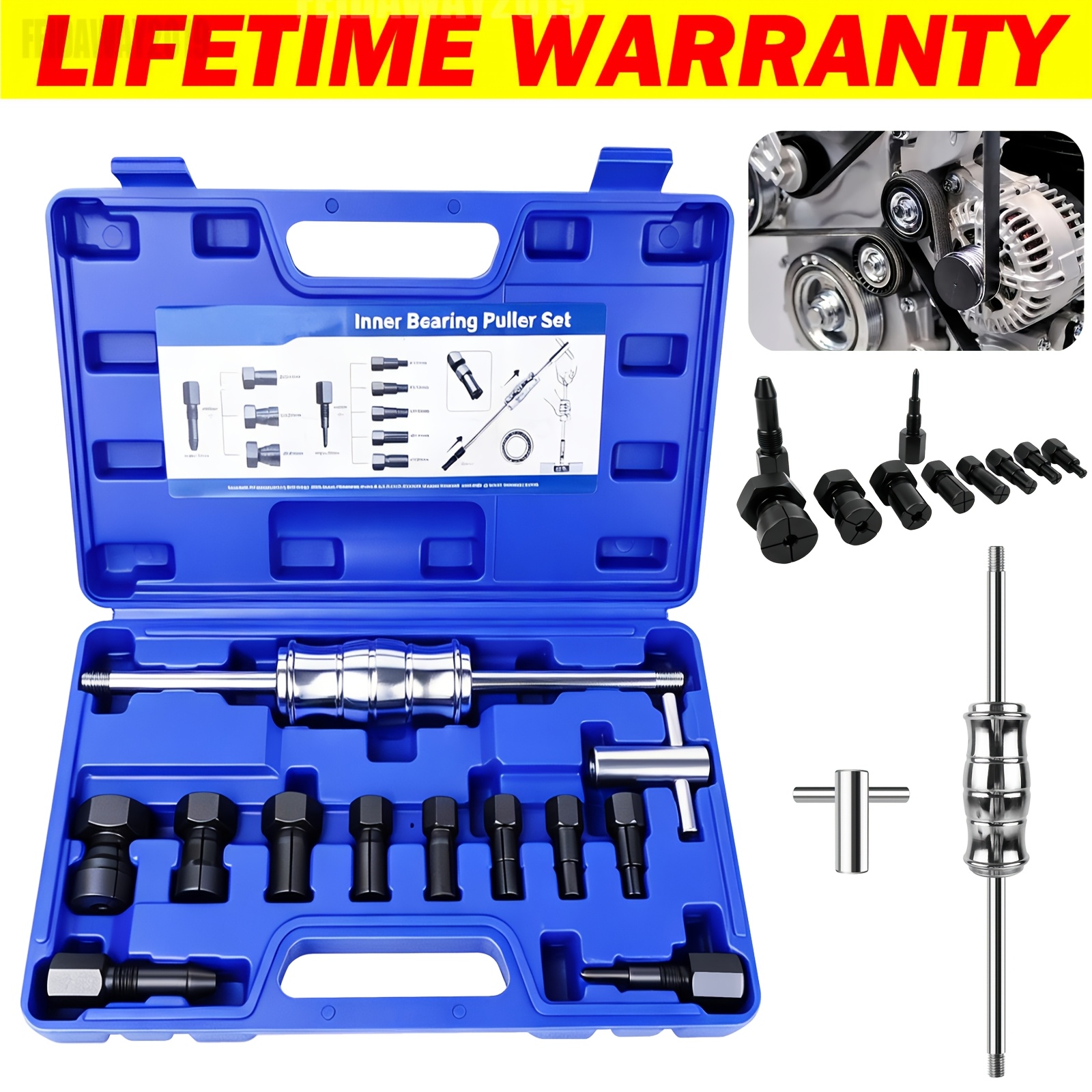 TEMU Kit extracteur de roulements intérieurs à trou aveugle 8-32MM, 12 pièces, avec marteau à glissement et collets extensibles pour auto et moto,