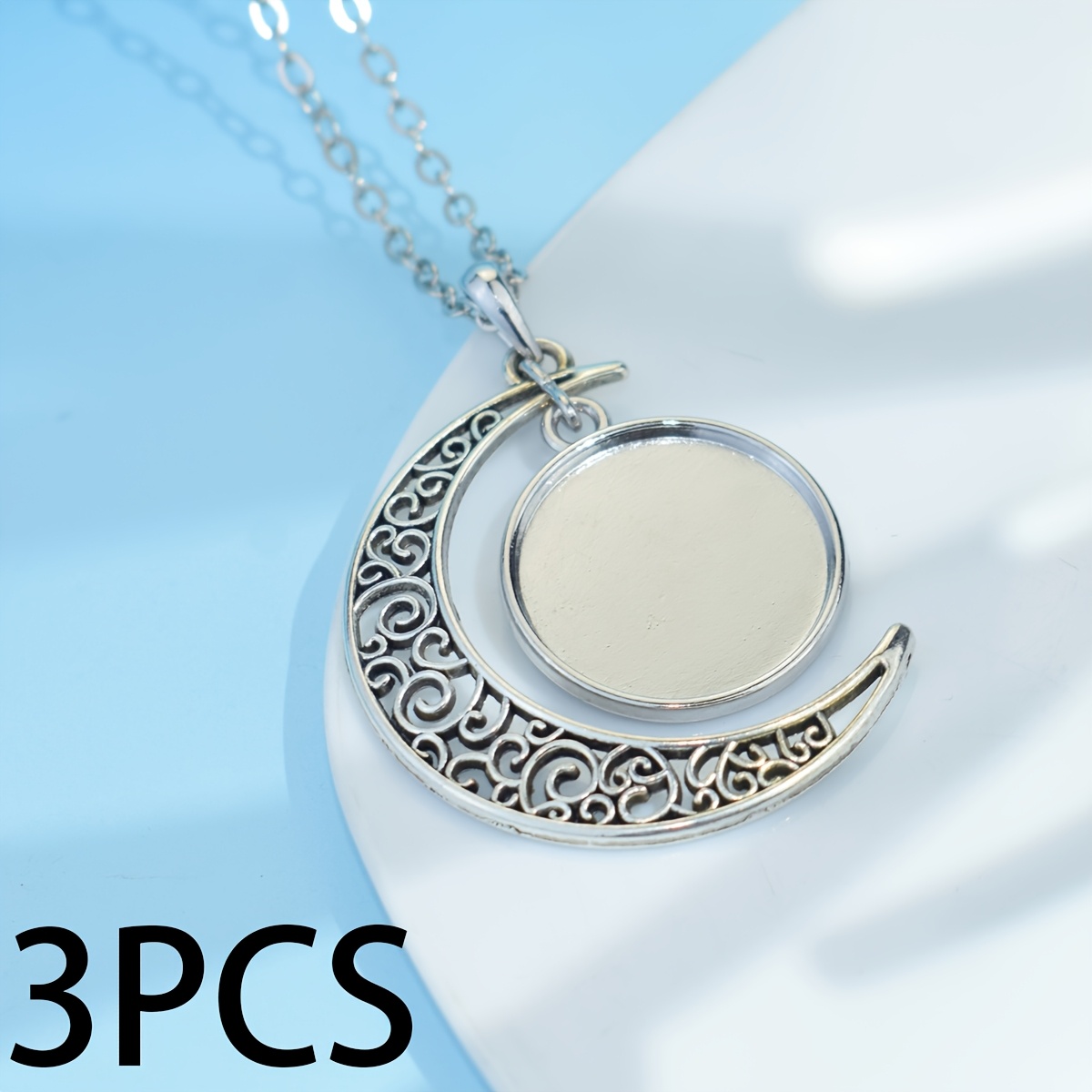TEMU 3pcs Handmade Blank Pendant Tibetan Silvery Glass Cabochon Fit 20mm Blank Necklace Jewelry Making Supplies