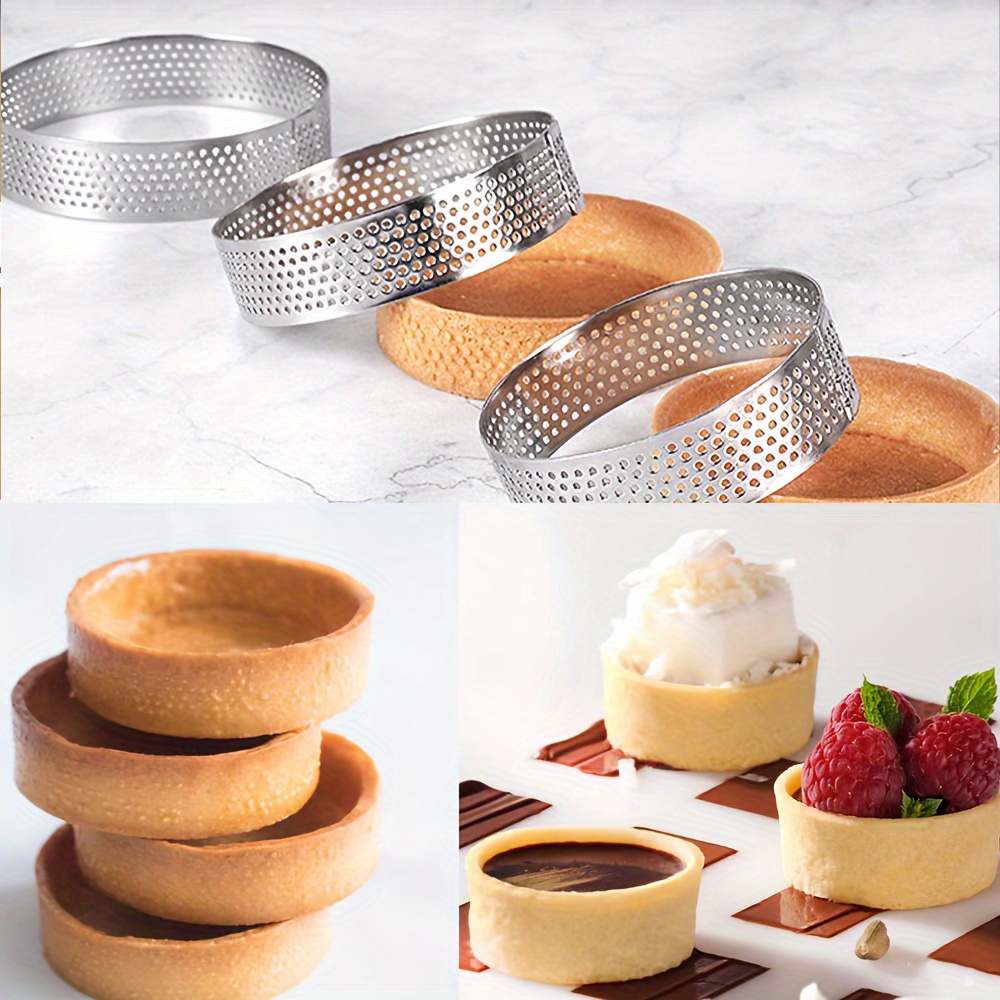 

6-pack/12-pack Stainless Steel Perforated Tart Rings, Round Cake Rings For Baking, Molds, Mini Fruit Tart Rings For Wedding, Christmas, Halloween, Thanksgiving, Graduation - Oven Safe