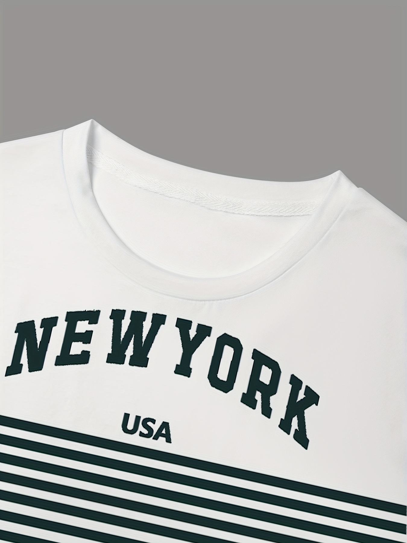 Men's New York USA 3D Print Striped T-Shirt - Casual Summer Sportswear, Oversized Red and White Short Sleeve Tee with Asymmetrical Stripes